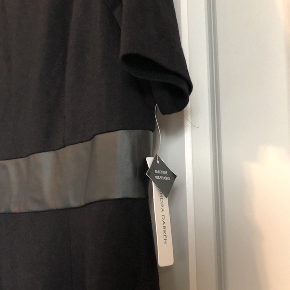 Sandra Darren Womens Fit and Flare Dress Sz 14 Black Faux Leather Elbow Sleeves - Picture 4 of 10